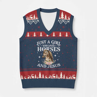 Just A Girl Who Loves Horses And Jesus V-Neck Knit Sweater Vest Christian Girls Horse - Wonder Print Shop