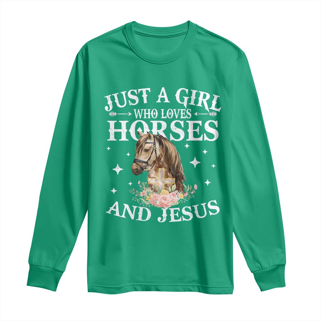 Just A Girl Who Loves Horses And Jesus Long Sleeve Shirt Christian Girls Horse