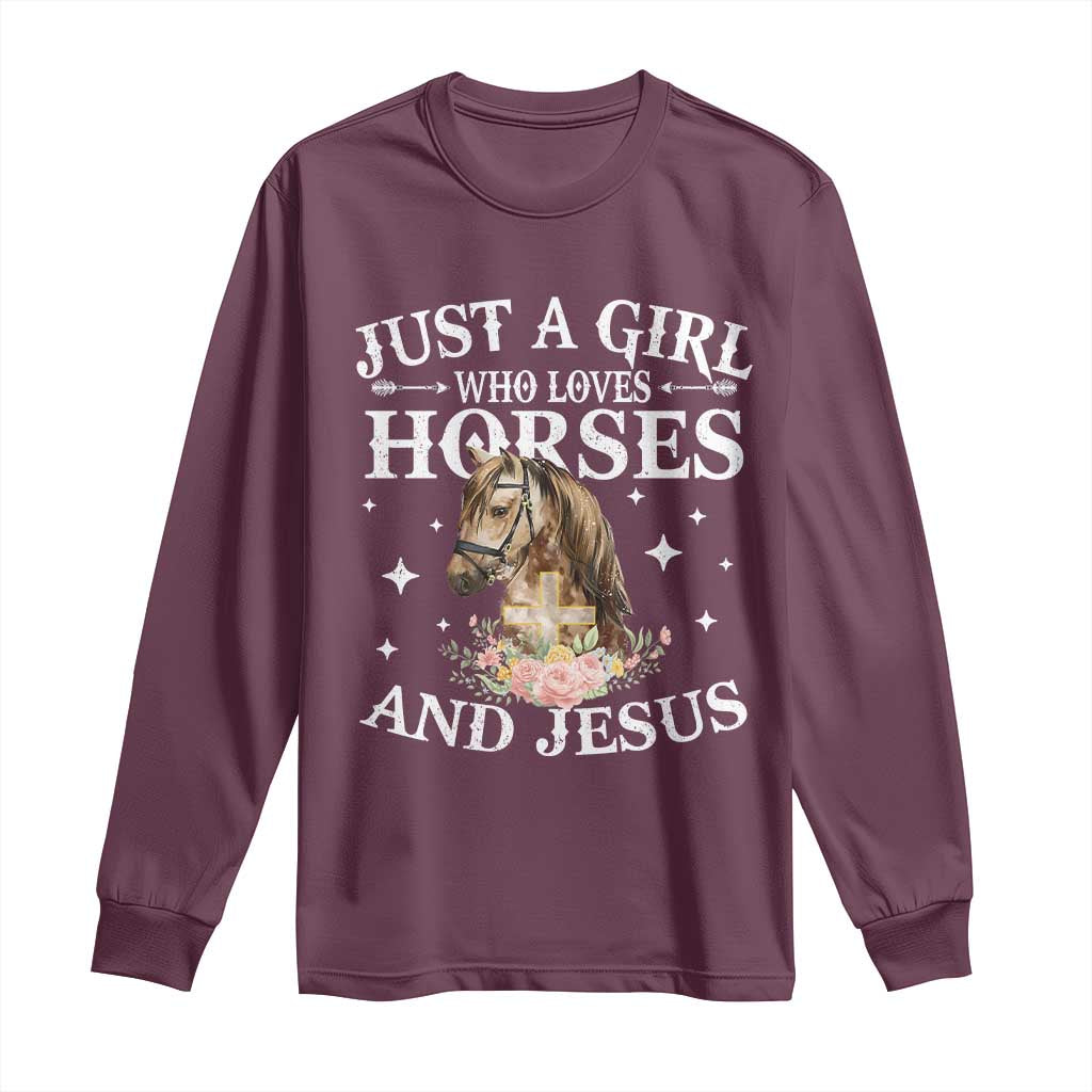 Just A Girl Who Loves Horses And Jesus Long Sleeve Shirt Christian Girls Horse
