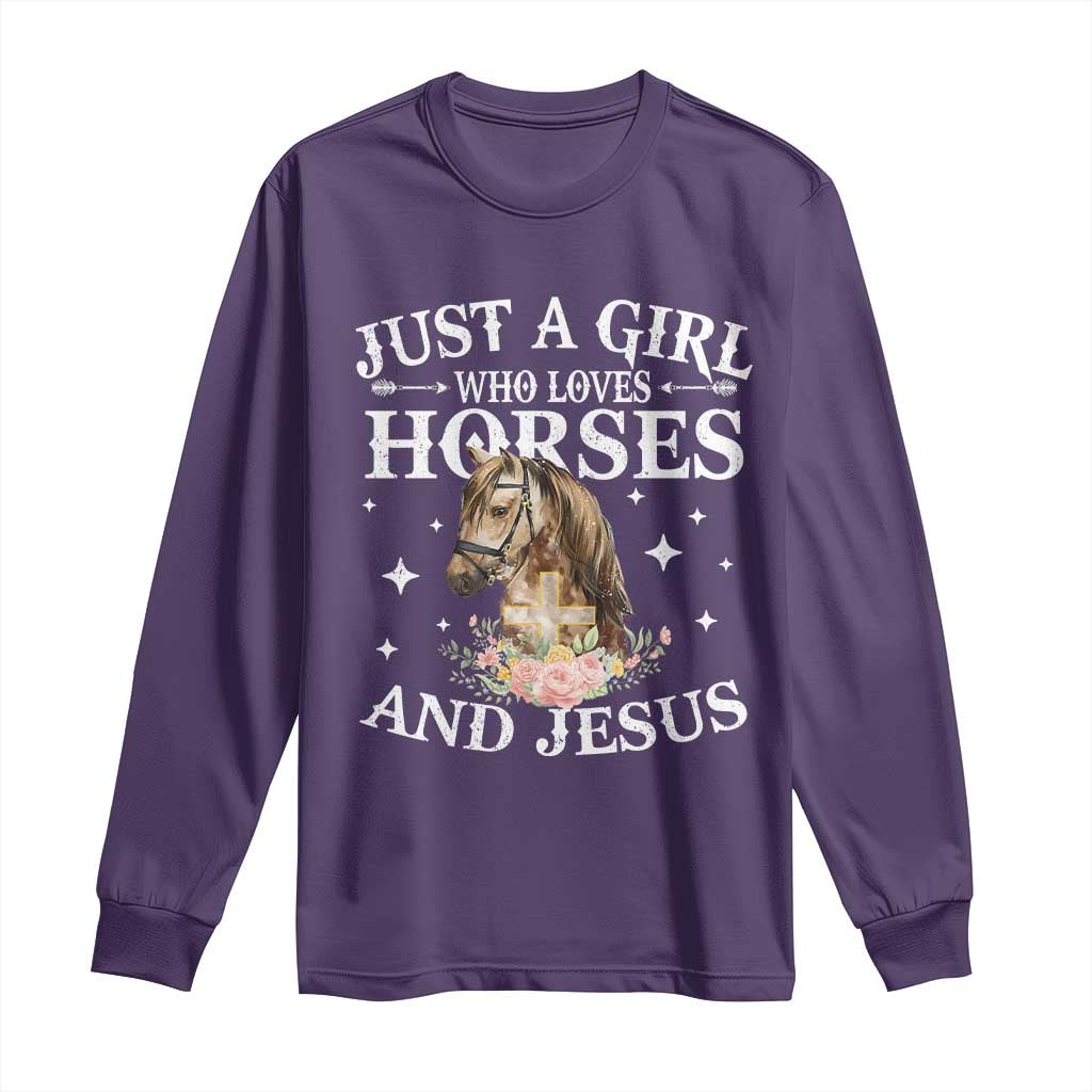 Just A Girl Who Loves Horses And Jesus Long Sleeve Shirt Christian Girls Horse