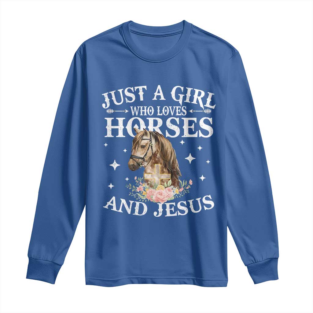 Just A Girl Who Loves Horses And Jesus Long Sleeve Shirt Christian Girls Horse