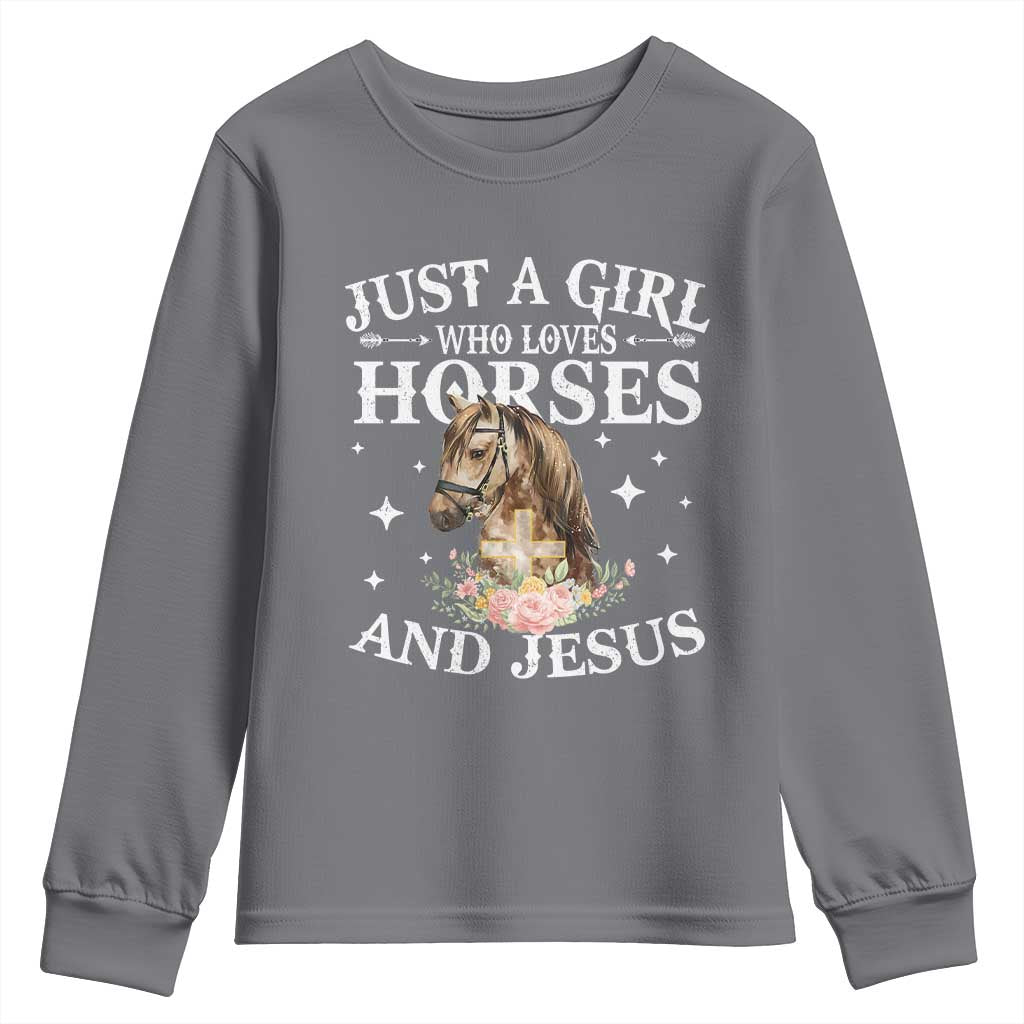 Just A Girl Who Loves Horses And Jesus Youth Sweatshirt Christian Girls Horse