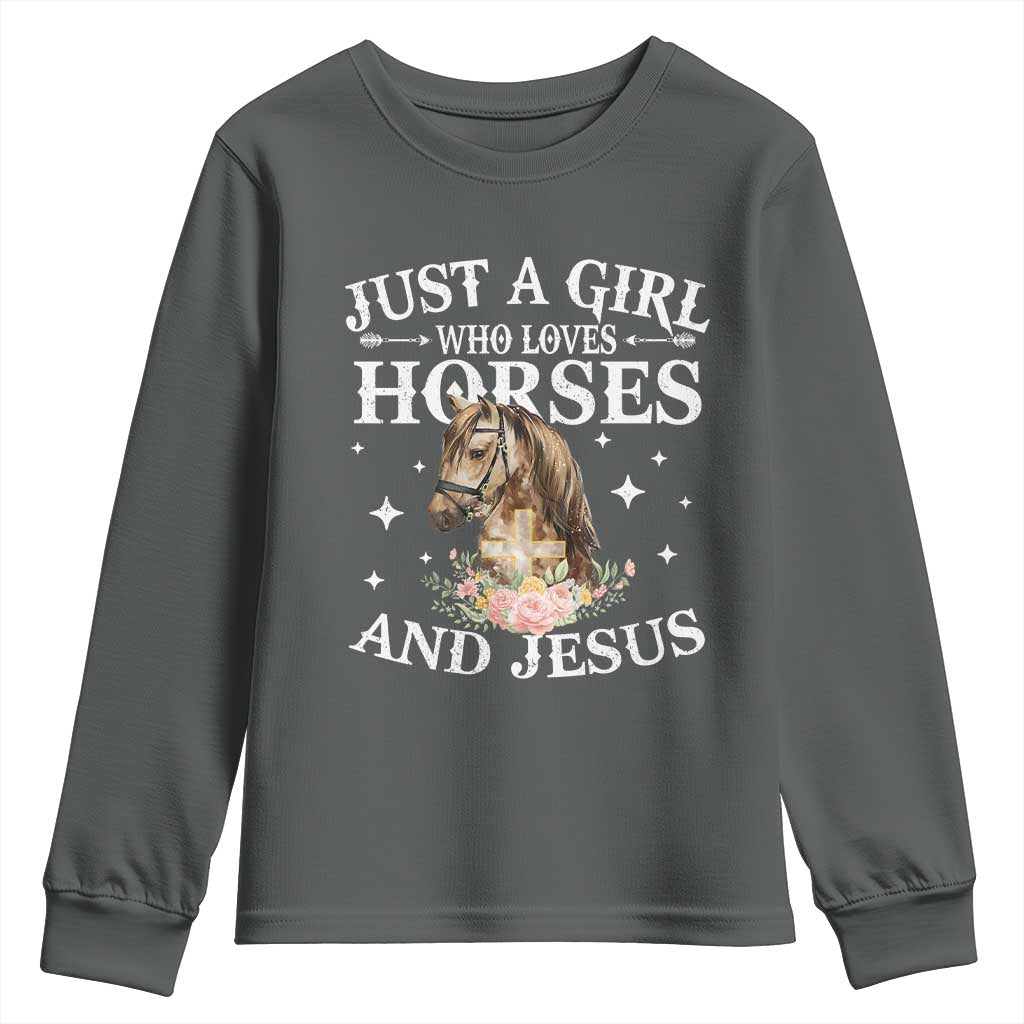 Just A Girl Who Loves Horses And Jesus Youth Sweatshirt Christian Girls Horse