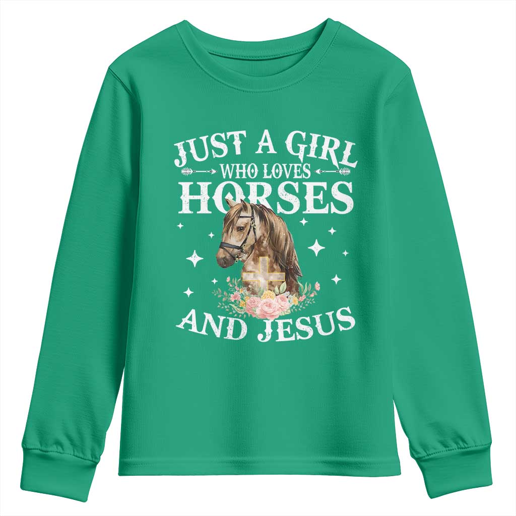 Just A Girl Who Loves Horses And Jesus Youth Sweatshirt Christian Girls Horse