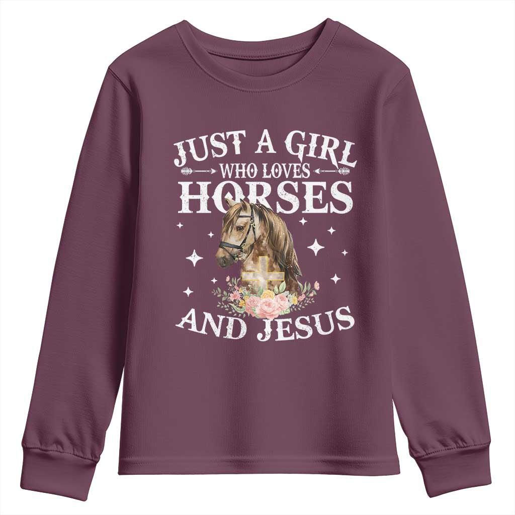 Just A Girl Who Loves Horses And Jesus Youth Sweatshirt Christian Girls Horse