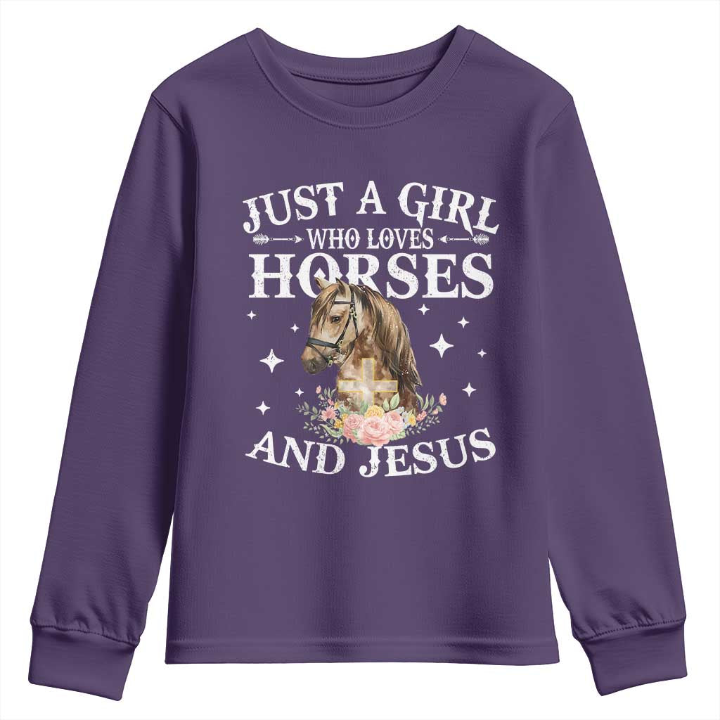 Just A Girl Who Loves Horses And Jesus Youth Sweatshirt Christian Girls Horse
