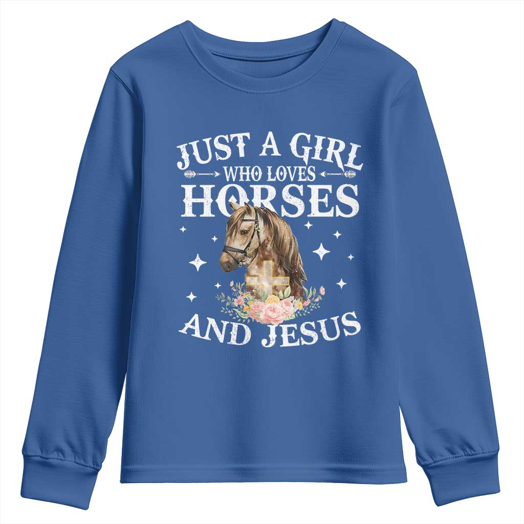 Just A Girl Who Loves Horses And Jesus Youth Sweatshirt Christian Girls Horse
