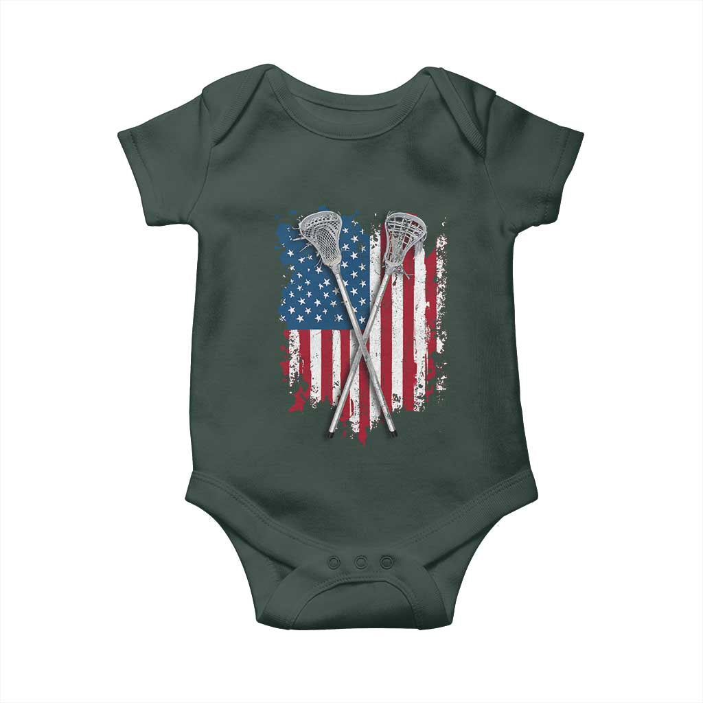 Funny Patriotic Lax Lacrosse Sticks American Flag Baby Onesie