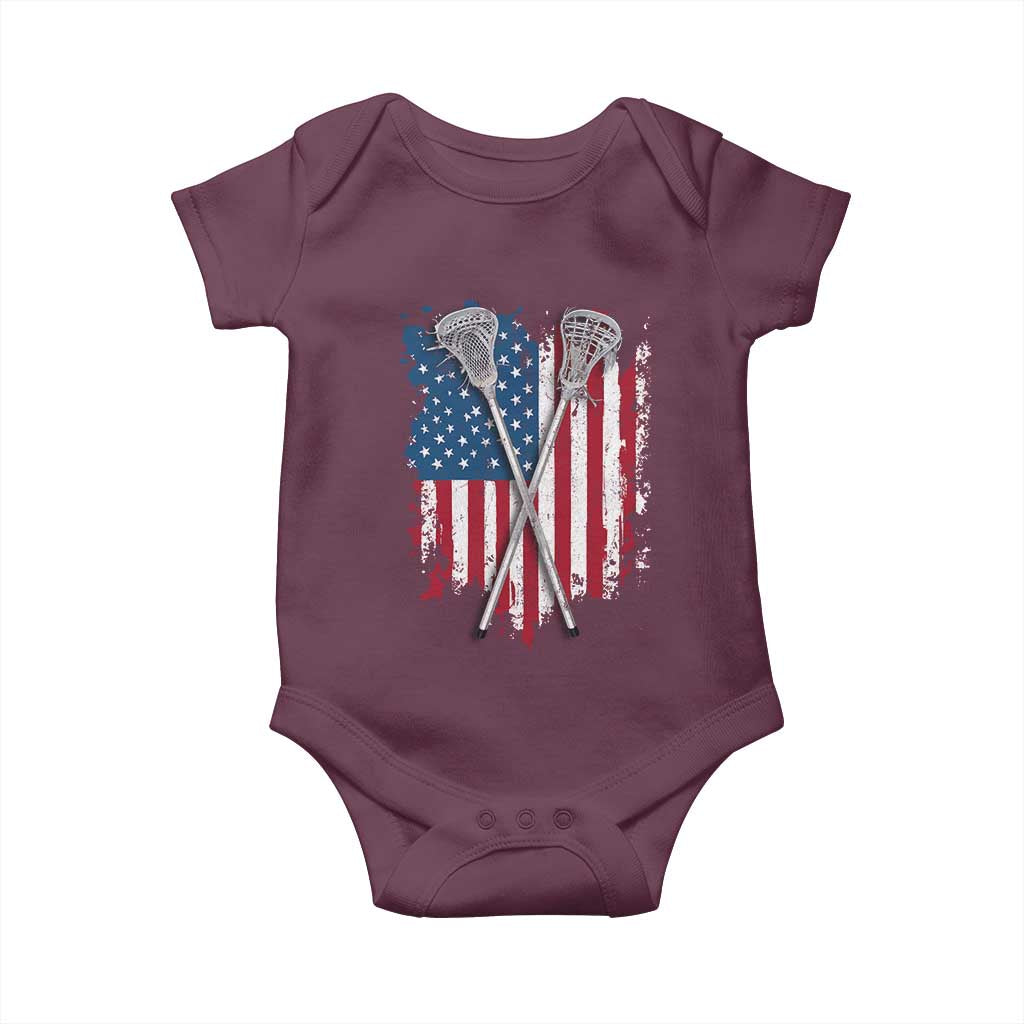 Funny Patriotic Lax Lacrosse Sticks American Flag Baby Onesie
