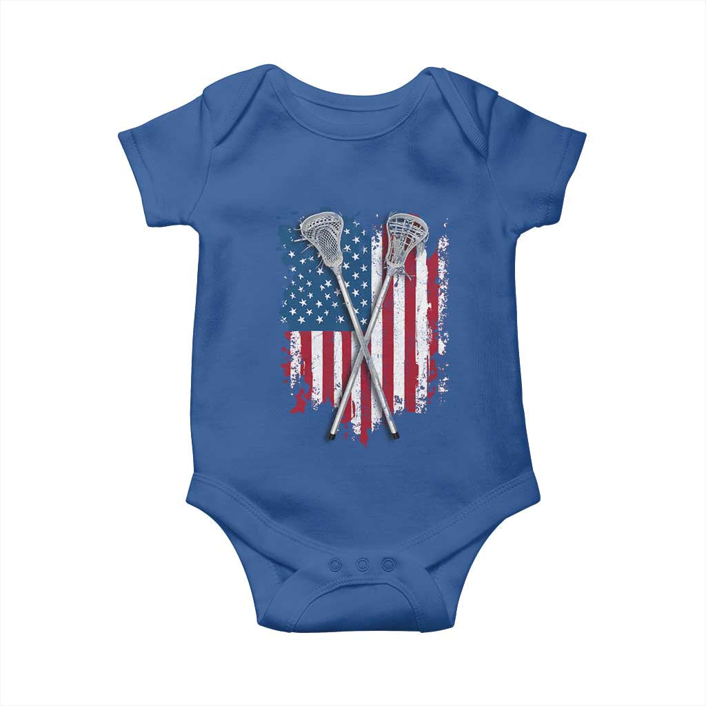 Funny Patriotic Lax Lacrosse Sticks American Flag Baby Onesie
