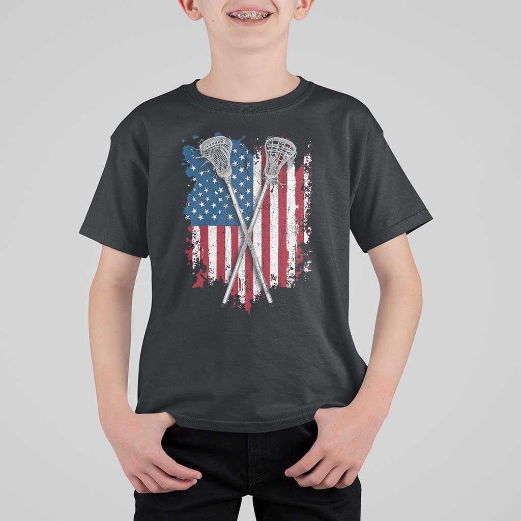 Funny Patriotic Lax Lacrosse Sticks American Flag T Shirt For Kid