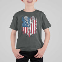 Funny Patriotic Lax Lacrosse Sticks American Flag T Shirt For Kid