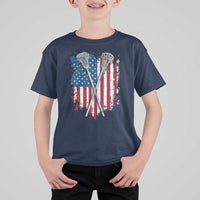 Funny Patriotic Lax Lacrosse Sticks American Flag T Shirt For Kid