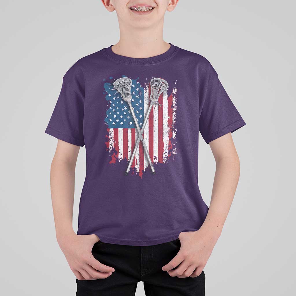 Funny Patriotic Lax Lacrosse Sticks American Flag T Shirt For Kid
