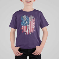 Funny Patriotic Lax Lacrosse Sticks American Flag T Shirt For Kid
