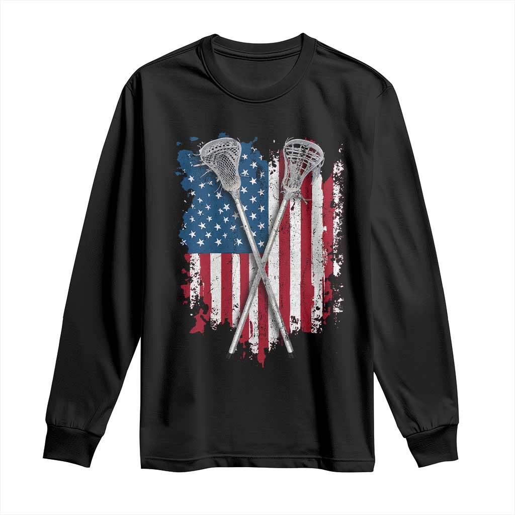 Funny Patriotic Lax Lacrosse Sticks American Flag Long Sleeve Shirt