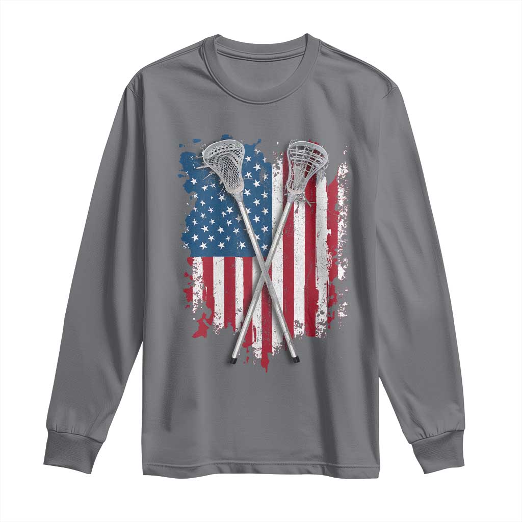 Funny Patriotic Lax Lacrosse Sticks American Flag Long Sleeve Shirt