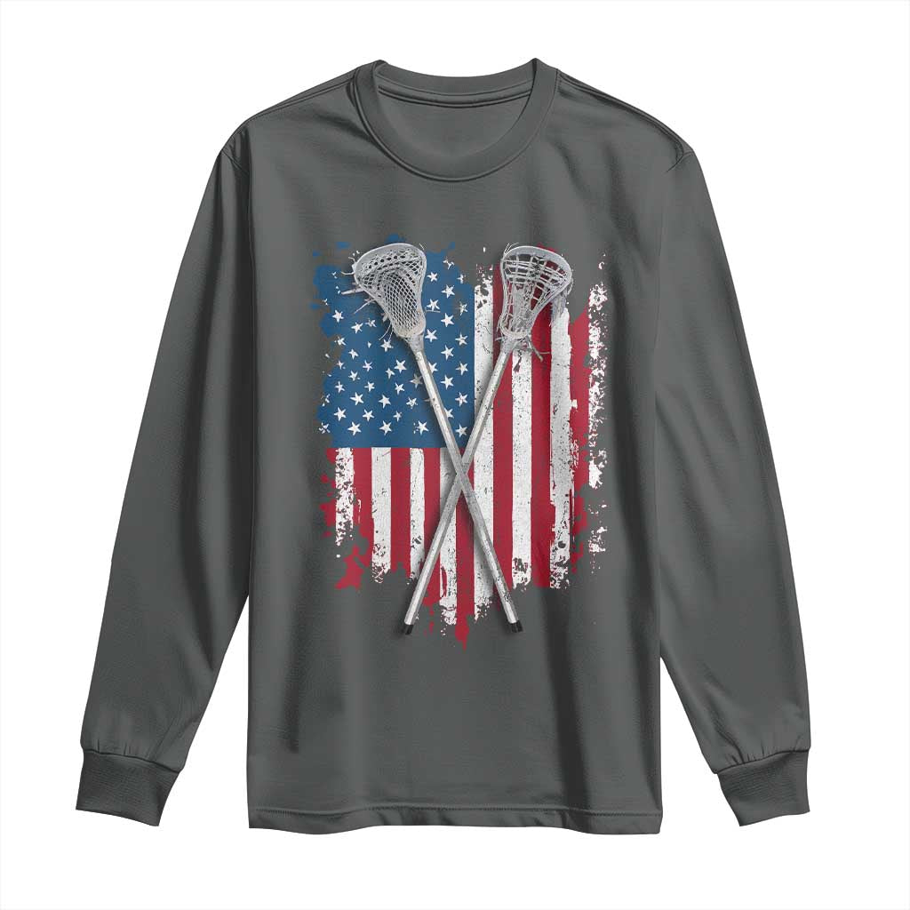 Funny Patriotic Lax Lacrosse Sticks American Flag Long Sleeve Shirt