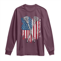 Funny Patriotic Lax Lacrosse Sticks American Flag Long Sleeve Shirt