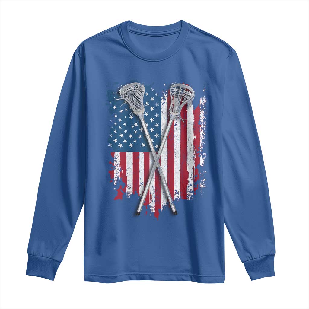 Funny Patriotic Lax Lacrosse Sticks American Flag Long Sleeve Shirt