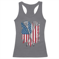 Funny Patriotic Lax Lacrosse Sticks American Flag Racerback Tank Top