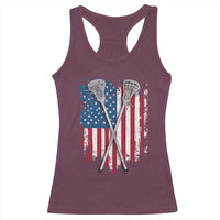 Funny Patriotic Lax Lacrosse Sticks American Flag Racerback Tank Top