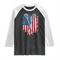 Funny Patriotic Lax Lacrosse Sticks American Flag Raglan Shirt