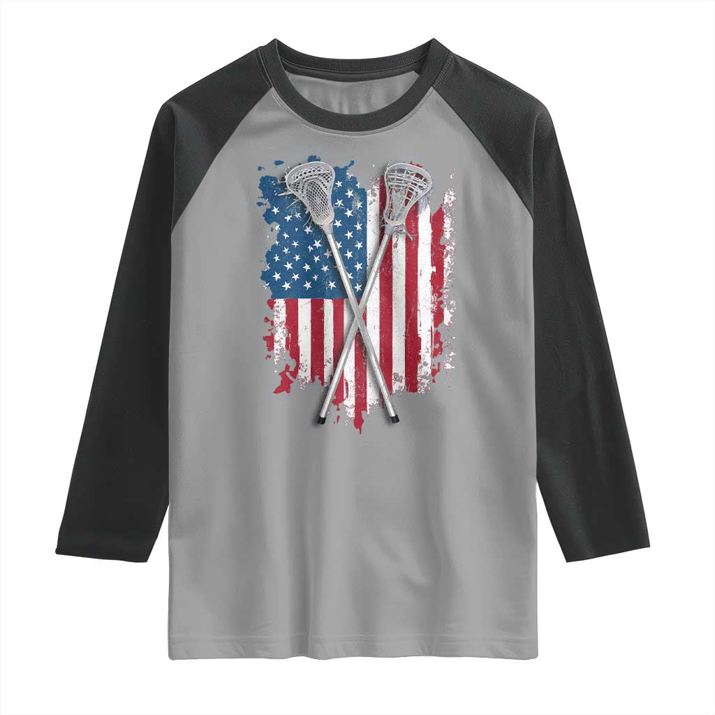 Funny Patriotic Lax Lacrosse Sticks American Flag Raglan Shirt