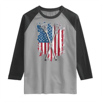 Funny Patriotic Lax Lacrosse Sticks American Flag Raglan Shirt
