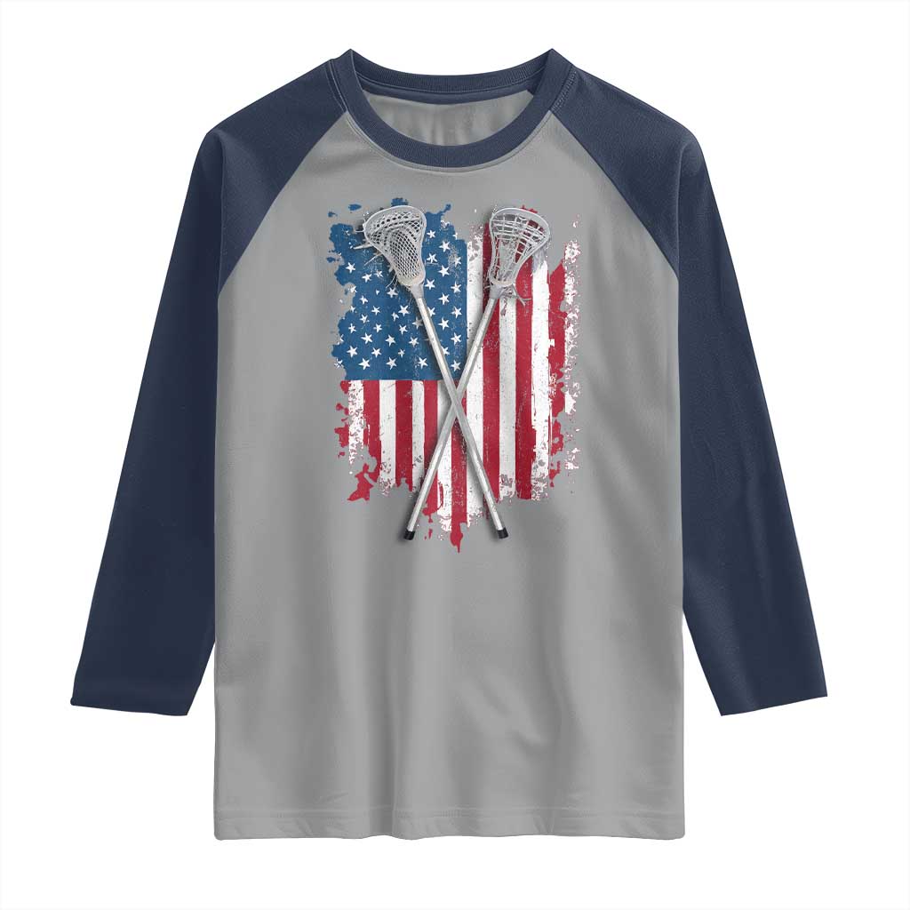 Funny Patriotic Lax Lacrosse Sticks American Flag Raglan Shirt