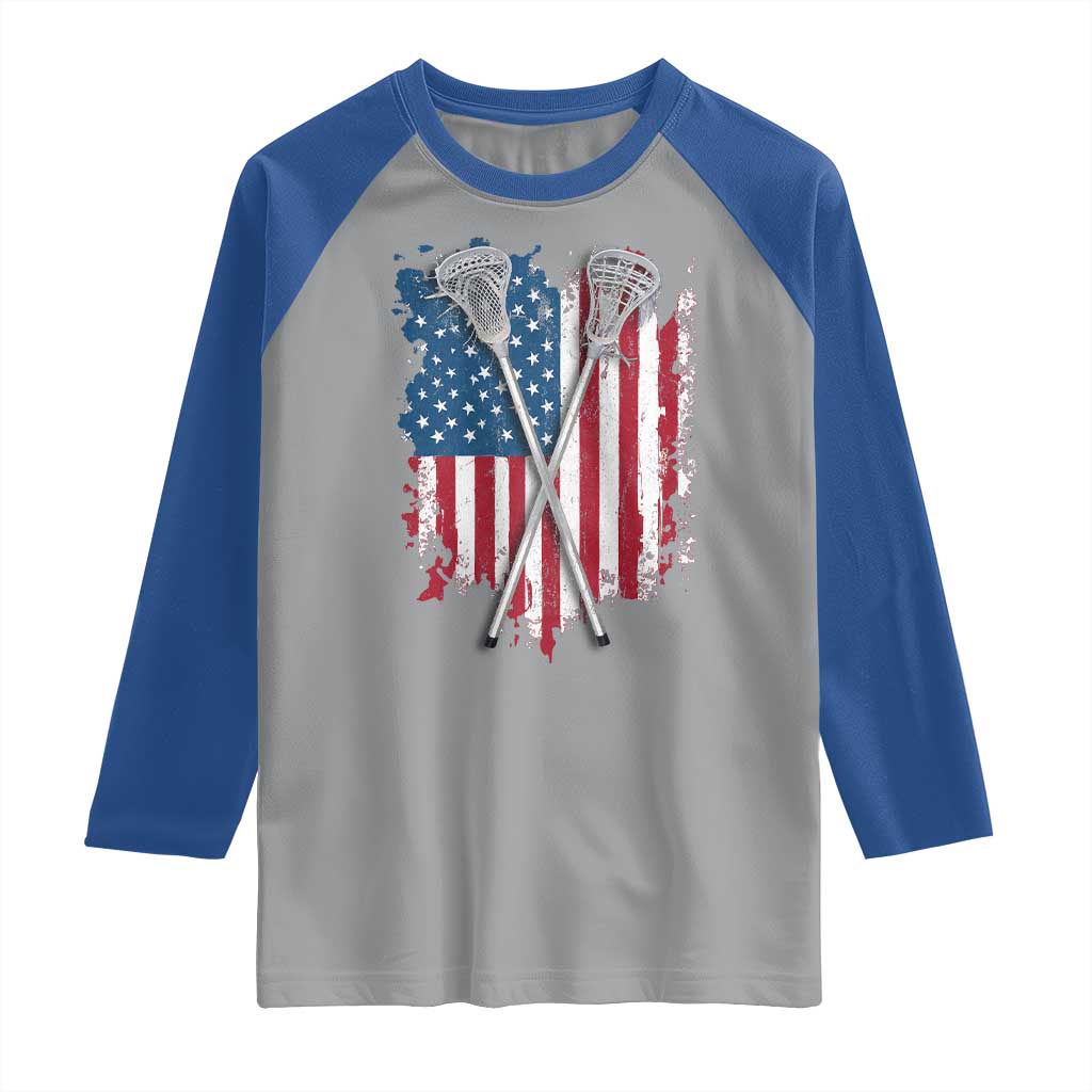 Funny Patriotic Lax Lacrosse Sticks American Flag Raglan Shirt
