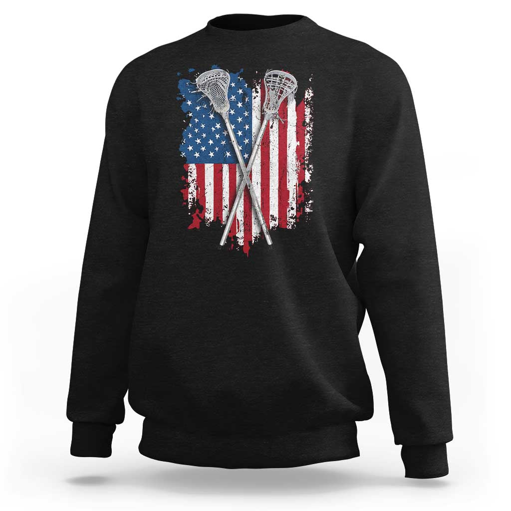Funny Patriotic Lax Lacrosse Sticks American Flag Sweatshirt