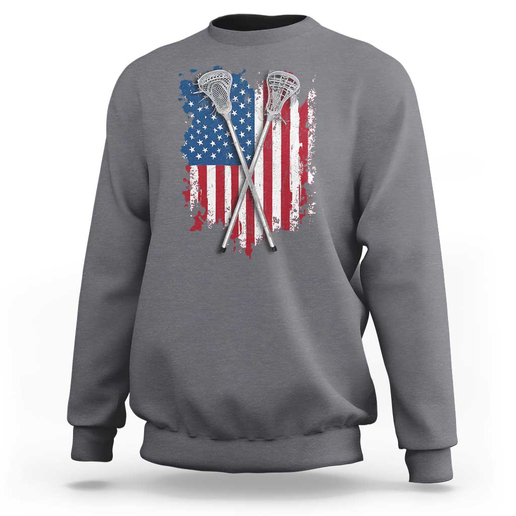 Funny Patriotic Lax Lacrosse Sticks American Flag Sweatshirt