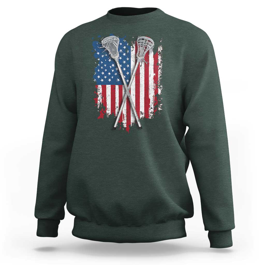 Funny Patriotic Lax Lacrosse Sticks American Flag Sweatshirt
