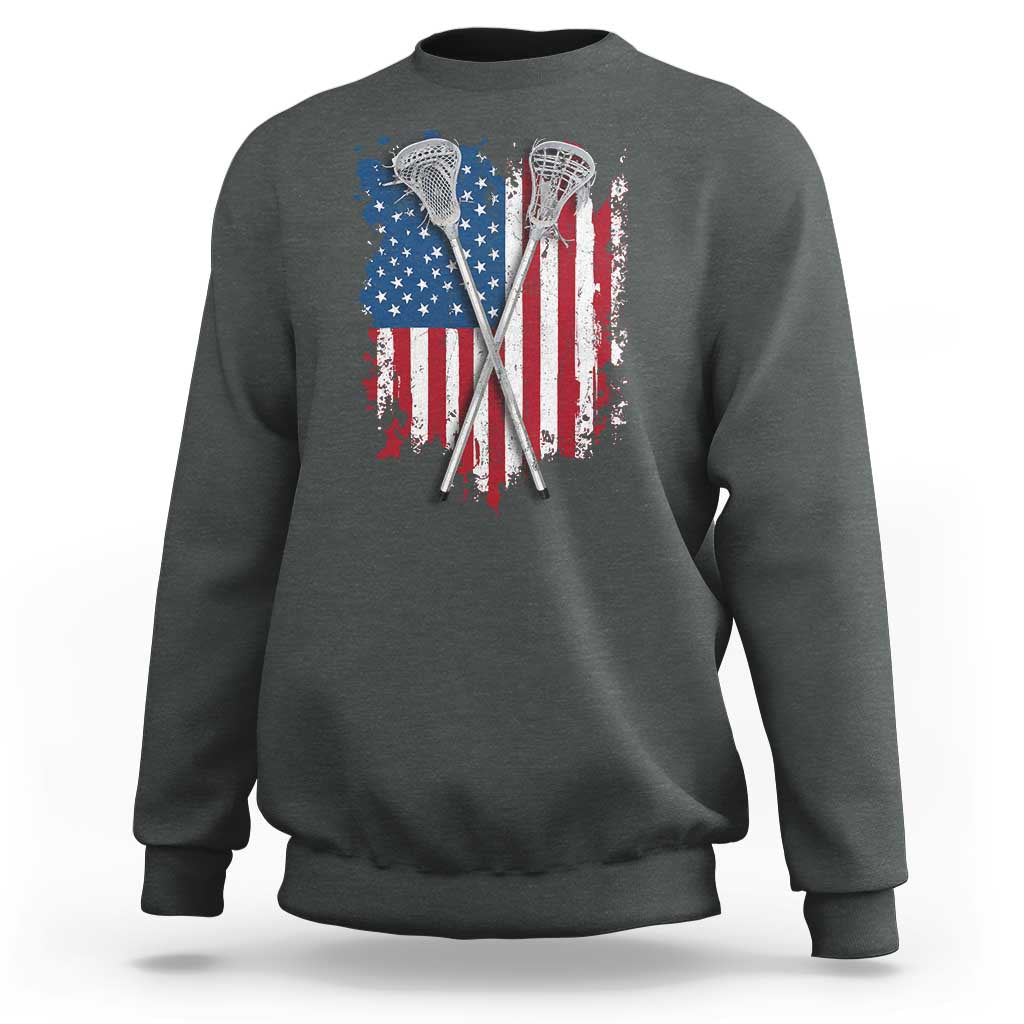 Funny Patriotic Lax Lacrosse Sticks American Flag Sweatshirt