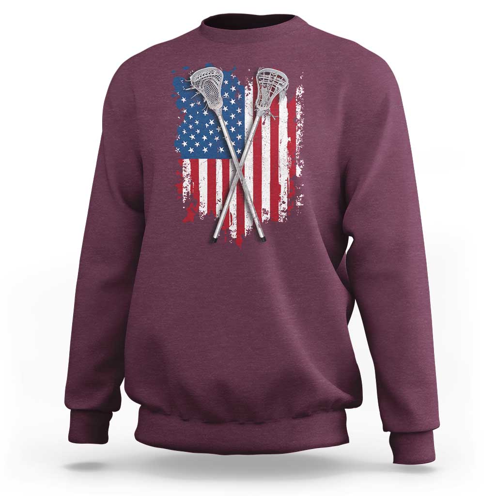 Funny Patriotic Lax Lacrosse Sticks American Flag Sweatshirt