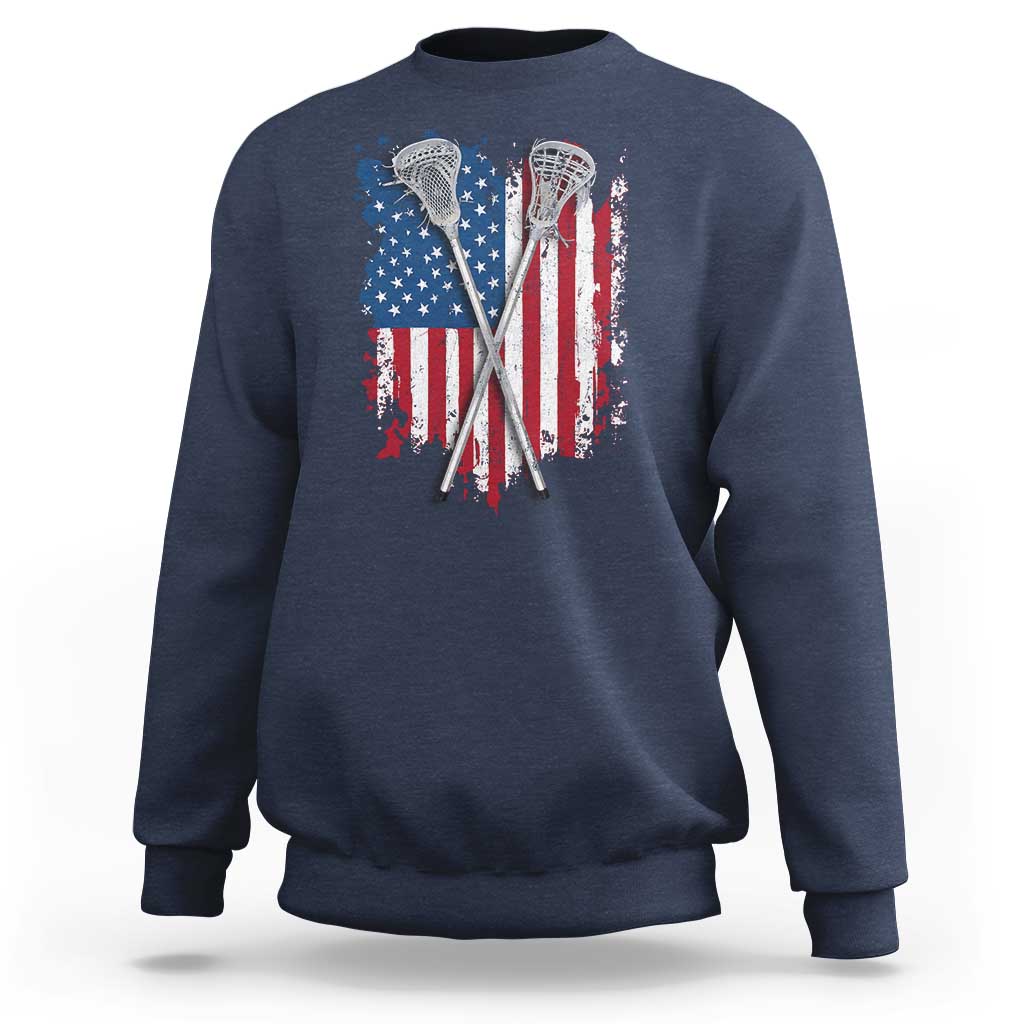 Funny Patriotic Lax Lacrosse Sticks American Flag Sweatshirt