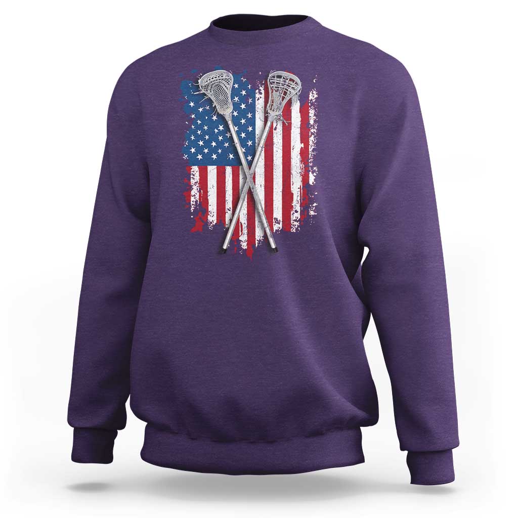Funny Patriotic Lax Lacrosse Sticks American Flag Sweatshirt