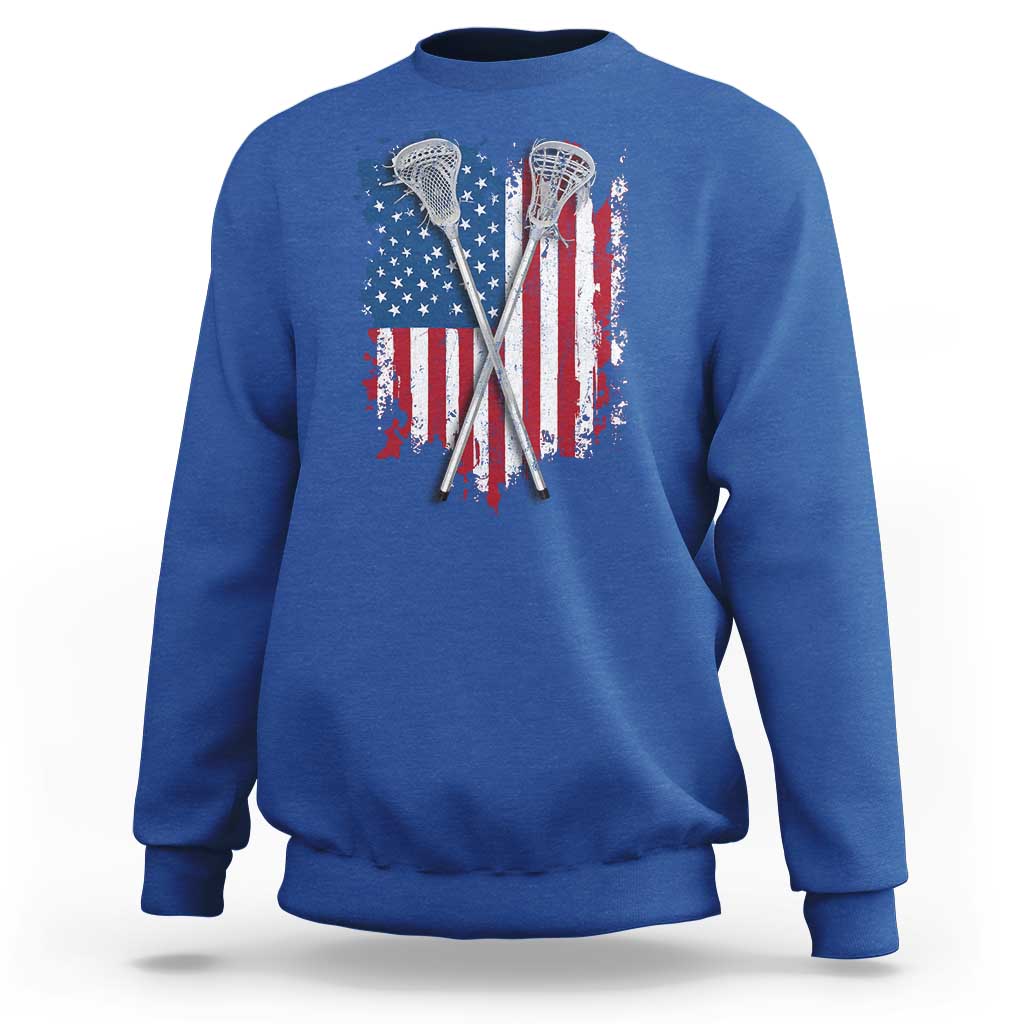 Funny Patriotic Lax Lacrosse Sticks American Flag Sweatshirt