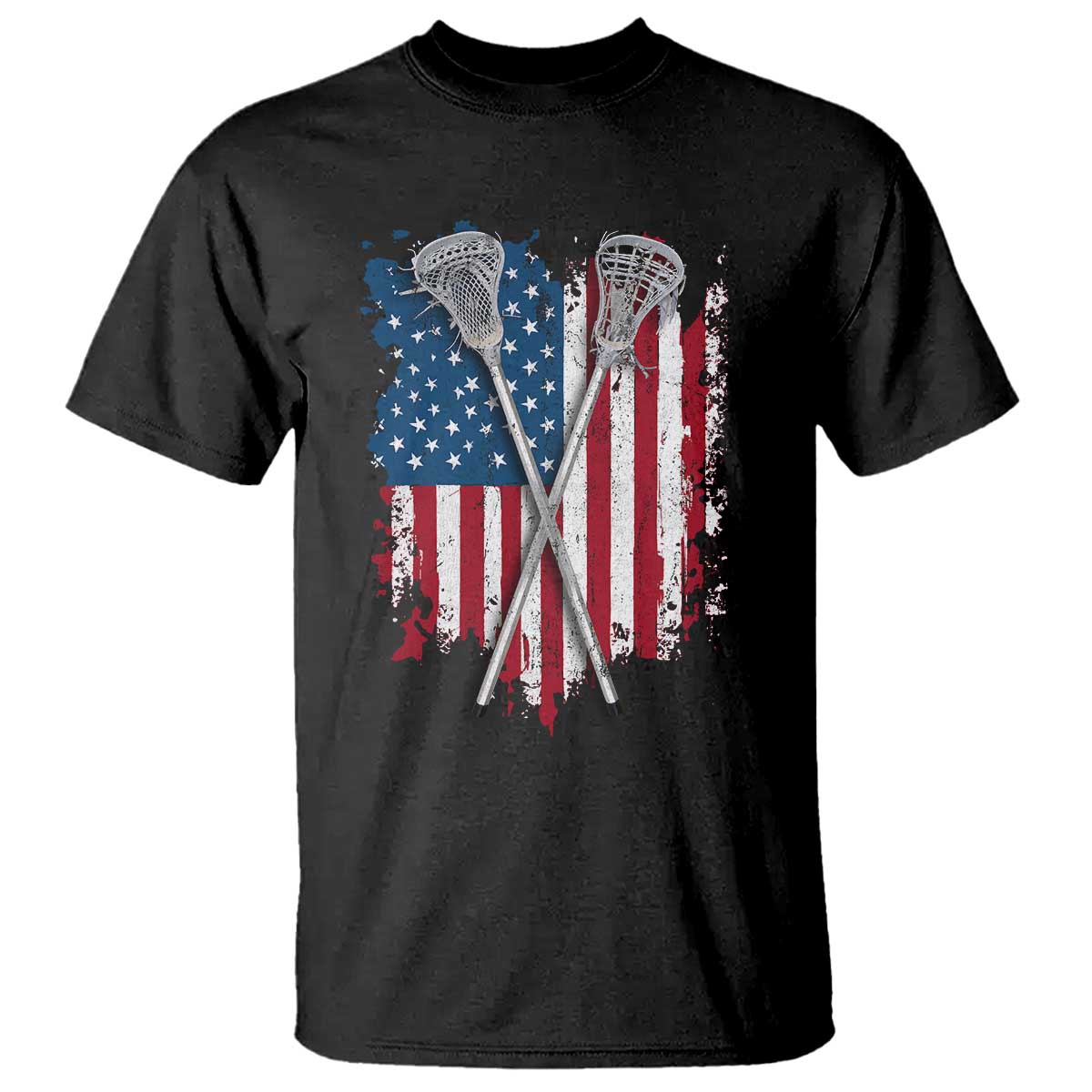 Funny Patriotic Lax Lacrosse Sticks American Flag T Shirt