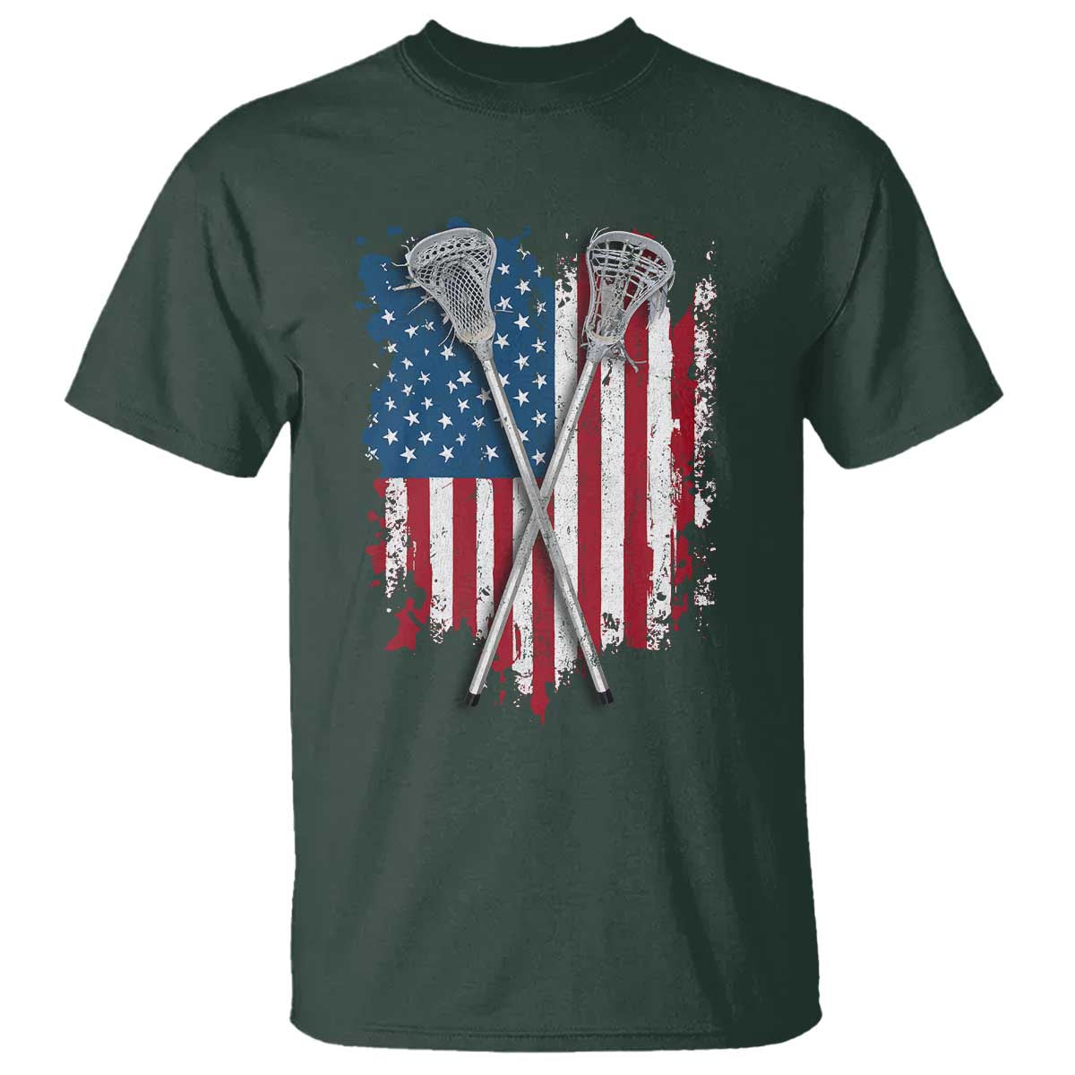 Funny Patriotic Lax Lacrosse Sticks American Flag T Shirt