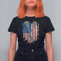 Funny Patriotic Lax Lacrosse Sticks American Flag T Shirt For Women