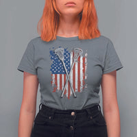 Funny Patriotic Lax Lacrosse Sticks American Flag T Shirt For Women