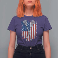 Funny Patriotic Lax Lacrosse Sticks American Flag T Shirt For Women