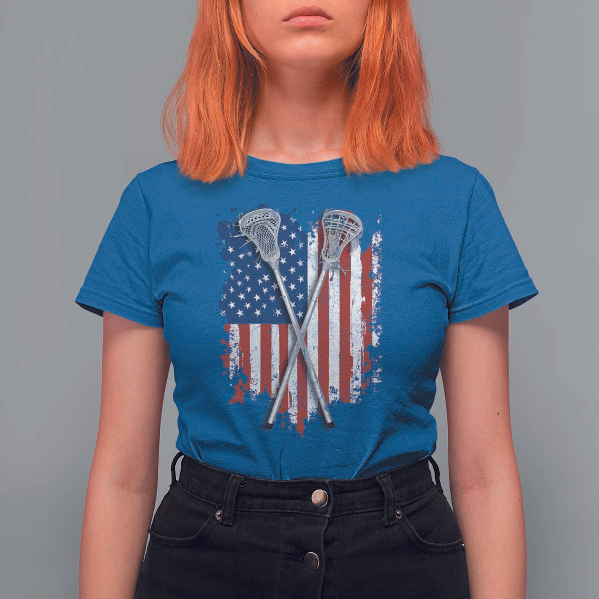 Funny Patriotic Lax Lacrosse Sticks American Flag T Shirt For Women