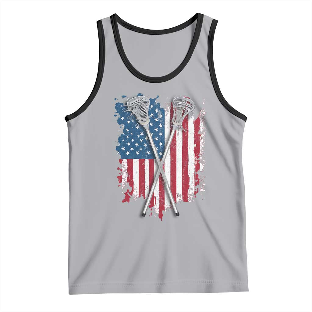Funny Patriotic Lax Lacrosse Sticks American Flag Tank Top