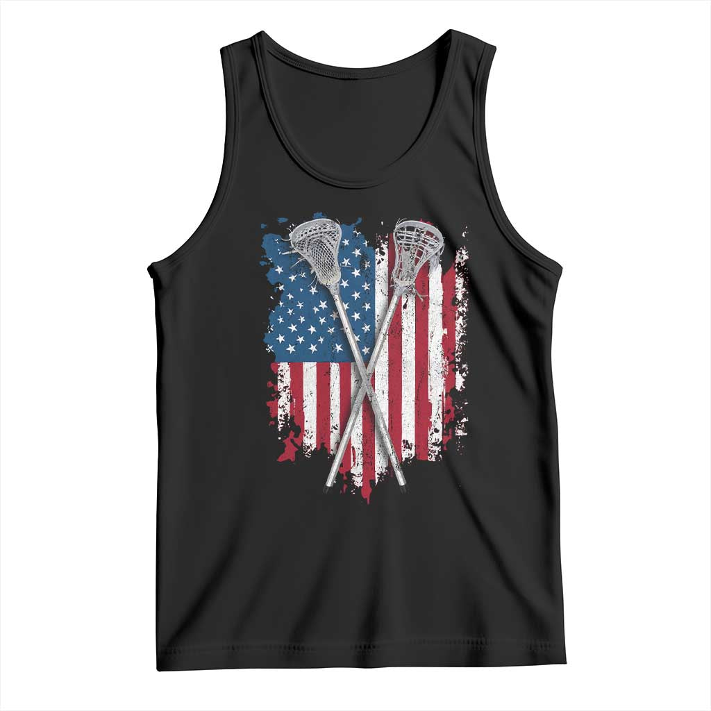 Funny Patriotic Lax Lacrosse Sticks American Flag Tank Top