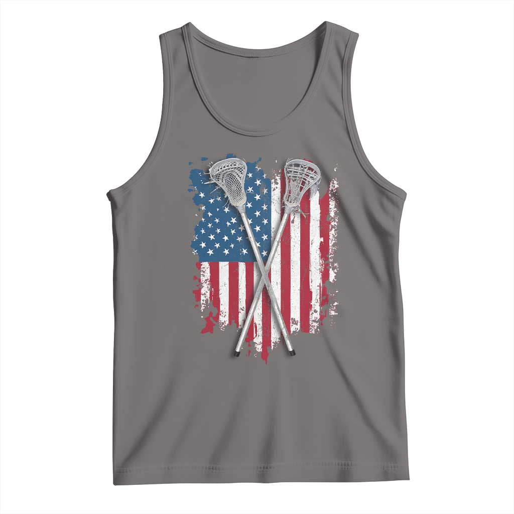 Funny Patriotic Lax Lacrosse Sticks American Flag Tank Top