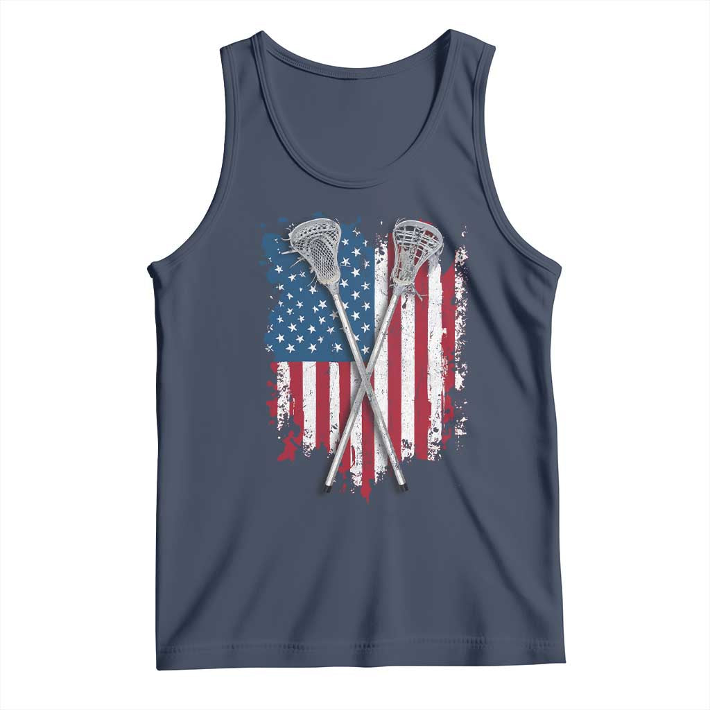 Funny Patriotic Lax Lacrosse Sticks American Flag Tank Top