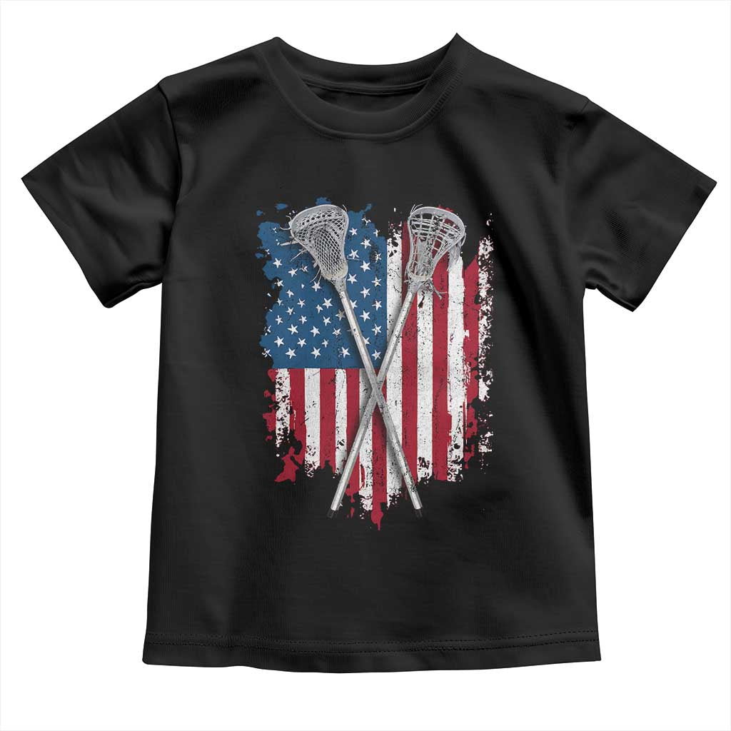 Funny Patriotic Lax Lacrosse Sticks American Flag Toddler T Shirt